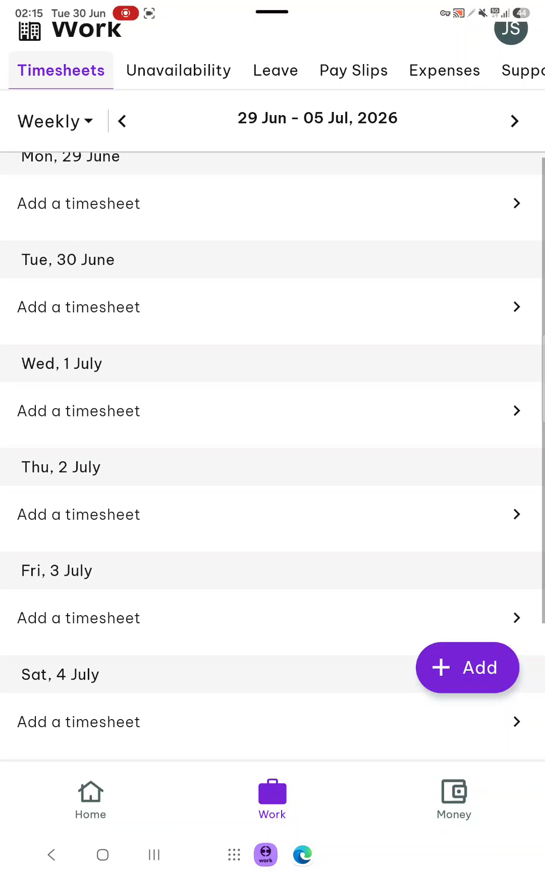 EH Work timesheets