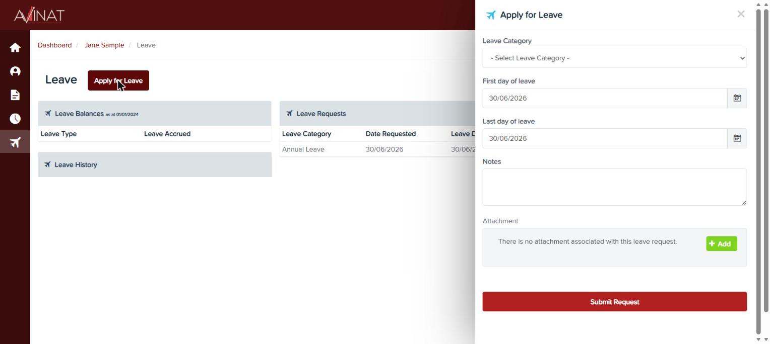 Apply for leave in the Avinat portal