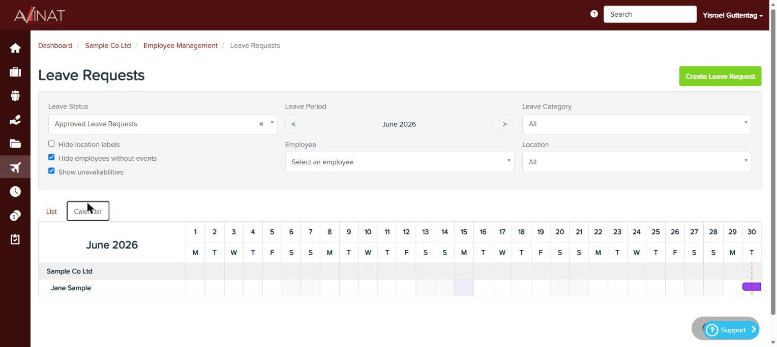 Shared leave calendar